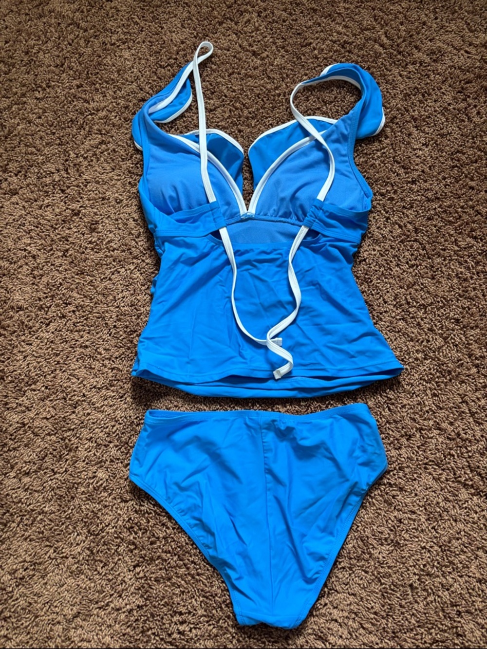 Ellen Tracy Bright Blue Two-Piece Tankini Set with White Trim - Picture 2 of 2